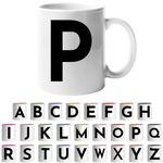 Design Letters Coffee Cup - Available in A-Z | Initial Mug with Alphabet | Ceramic Coffee Mugs for Women, Men | Letter P Mug | White