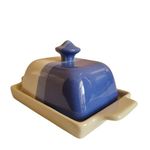 Mirakii Ceramic Butter Dish with Lid and Handle, Perfect for Kitchen (BLUE and WITE)