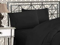 Elegant Comfort Luxurious 1500 Thread Count Egyptian Quality Three Line Embroidered Softest Premium Hotel Quality 4-Piece Bed Sheet Set, Wrinkle and Fade Resistant, Twin/Twin XL, Black