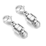 Mizeer Stainless Steel Magnetic Necklace Clasps and Closures, Magnetic Clasp Converter for Jewelry Making Supplies, Chain Extender Connector for Bracelet (2pcs Silver)