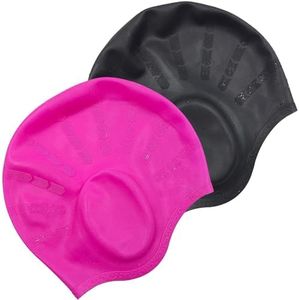 Swimming Cap,2 Pack Silicone Swim Cap for Women Men, Durable Non-Slip Waterproof Swim Cap Protect 3D Ear Protection (Black+ Pink)