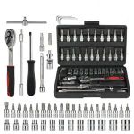 46 In 1 Pcs Tool Kit & Screwdriver and Socket Set,Hand Tool Kit Wrench Set Multi Purpose Combination Tool Case Precision Socket Set,Bike Tool Kit Set All Bike, Car Tool Kit Set (BLACK)