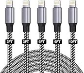 SANYEYE iPhone Charger Cable, MFi Certified [5-Pack 3/3/6/6/10FT] Fast Charger Charging Cable Nylon Braided with Metal Connector for iPhone 14/13/12/11/Pro/Xs Max/X/8/7/Plus/6S/6/SE/5S Pad