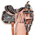 Horse Saddlery IMPEX Premium Leather Western Barrel Racing Horse Saddle Tack, Free Matching Leather Headstall, Breast Collar & Reins, Size 14" to 18" inches Seat Available (Blue, 14.5)