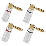 YiBiChin 4PCS 90 Degree 24K Gold Plated Banana Cable Plugs, Right Angle Audio Jack Connector, Double Screw Lock, Speaker Cable Connector for Amplifier, HiFi, Receiver (2 Black and 2 Red)