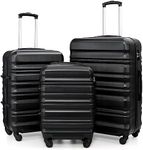 COOLIFE Suitcase Trolley Carry On Hand Cabin Luggage Hard Shell Travel Bag Lightweight with TSA Lock and Durable 4 Spinner Wheels (Black, 3 Pcs Set)