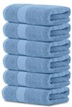 White Classic- Luxury Hand Towels Cotton Hotel Spa Bathroom Towel 16X30 6 Pack Light Blue