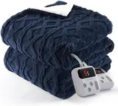 CAROMIO Electric Blanket King Size Dual Control - Thick Tufted Sherpa Heated Blanket King with 10 Heating Levels and 10 Time Settings, ETL Certified Fast Heating Blanket King Size 90"×100", Navy Blue