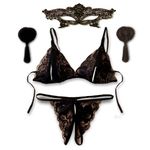 exciting Lives Play Time Lingerie Set of Three - Gift for Anniversary, Valentine's Day, Birthday, Honeymoon, Gift for Wife, Girlfriend, Bride-to-be Set Black