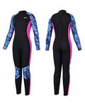 Wetsuit Women, 3mm Womens Wetsuit Full Length Back Zip, Ladies Wetsuit Neoprene Diving Suit with Long Sleeve for Diving, Surfing, Snorkeling, Kayaking, SUP - Purple Leaf XS