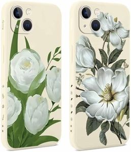 Foonary 2 Piezas Funda para Apple iPhone 13 6,1", Aesthetic Flores Dibujos Diseño Mujeres Motive Carcasa, Silicona TPU Cover Bumper Antigolpes Protectora Case para iPhone 13, Flores 06