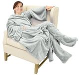 Catalonia Classy Wearable Blanket with Sleeves and Foot Pocket, Warm Gift for Sofa Lovers,Soft Fleece Blankets for Family, Cosy Blankets for Winter,190 x 135 cm Light Grey