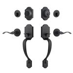 Natsukage Front Door Handle Set Heavy Duty Double Door Lock Set Matte Black Double Door Handle Sets with Dummy, with Single Cylinder Deadbolt and Door Lever, Reversible for Right & Left Handed Doors