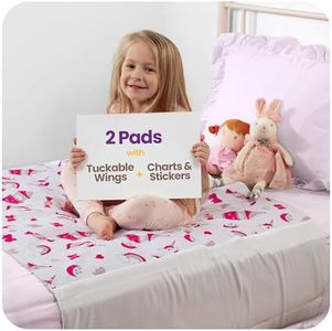 IMPROVIA® Toddler Bed Wetting Pad – 2 Pack 34x36 Waterproof Mattress Protector with Tuckable Wings – Ultra Absorbent, Fast Drying, Non-Slip Washable Underpad for Kids & Potty Training – Unicorn Design