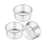 TeamFar 4 Inch Cake Pan, Mini Cake Pan Small Round Baking Cake Pans Set Stainless Steel, For Baking Steaming Serving, Healthy & Sturdy, Easy Clean & Dishwasher Safe - Set of 3