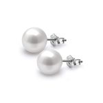 HIGHSPARK 925 Silver Classic Pearl Earrings for Women | 92.5 Sterling Silver & Brilliant Lustre Pearls | Lovely Gift for Women - Pearl White 8mm