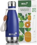 Mollcity Sports Water Bottles, 9 oz Leak-Proof Double Wall Vacuum Stainless Steel Insulated Bottles for Kids, Back to School Cola Shape Metal Flask with Rope (Navy)