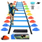 TGLTIC Soccer Agility Training Equipment Set, Includes 1 Agility Ladder, 20 Soccer Cones, 4 Steel Stakes,Whistles and Gym Carry Bag - Speed Training Equipment for Soccer Football Basketball