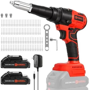 HARDELL Rivet Gun, 21V Electric Rivet Gun with 2 X 2.0 Ah Battery & Charger, Upgraded Brushless Motor, Cordless Rivet Gun Kit for 3/32", 1/8", 5/32" and 3/16" Rivets