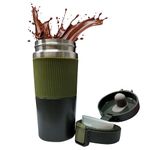 RECTITUDE CafeTime Mug, Stainless Steel insulated Travel Coffee Mug with lid, Double Walled Vacuum Insulation, Reusable Thermal Cup for Hot Cold Drinks Coffee, Tea, Carrying, Car | 450ml | Color Green