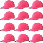 NOBONDO 12 Pack Unisex Baseball Caps - Bulk Wholesale Blank Plain Adjustable Hats for Men & Women, Pink, Medium-XX-Large