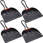 Mumufy 4 Pack Black Industrial Metal Dustpan 12" Heavy Duty Dust Pan with Handle Handheld Dustpan Wide Scooper Dust and Debris Sweeping Tool Precision Edge Ideal for Cleaning Indoor Outdoor Surfaces