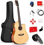 Vangoa Electric Acoustic Guitar Kit for Beginners Adults Full Size Cutaway Acoustic Guitar Bundle Set with Built-in Pickups Bag Tuner Strap Capo Picks Cable, Glossy Natural