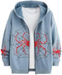 SHENHE Men's Zip Up Graphic Spiderweb Print Long Sleeve Goth Hoodie Sweatshirt Jacket Blue Medium