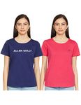 Allen Solly Women's Regular T-Shirt - Pack of 2 (AHKCCRGF383194_Navy S)