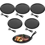 Yaomiao 6 Pcs 9.7 x 7 Inch Oval Cast Iron Fajita Skillet Steak Plate with Movable Handle Sizzling Plate Sizzle Platter Serving Grill Pans for Home Restaurant Barbecue Picnic