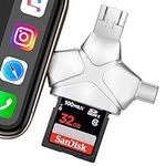 JOZDAUP SD/Micro SD Card Reader for iPhone/iPad/Android/Mac/Computer/Camera, 4 in 1 Triangle Portable Memory Card Reader, Compatible with TF Cards&Trail Camera Viewer, Plug and Play, No App Required