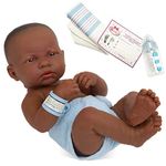 JC Toys - La Newborn First Day African American| 14" Anatomically Correct Real Boy Baby Doll | All-Vinyl Baby Doll with Accessories| Made in Spain | Ages 2+, Blue