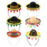 GLAITC Mini Mexican Sombrero Hats Headbands 6 Pcs Cute Straw Sombreros Mini Fun Fiesta Straw Hat Headband for Summer Mexican Theme Party Fun Fiesta Party Favors