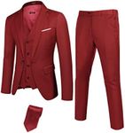 COOFANDY Men's Slim Fit 3 Piece Suit Set Solid Jacket Blazer Vest Pants with Tie Red