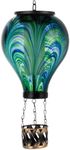 Starsoul Hot Air Balloon Solar Lantern Flickering Flame Light Tie-Dye Style Glass Solar Powered Hot Air Balloon Lamp Hanging Outdoor Lantern Waterproof Decor for Patio, Garden, Porch, Blue