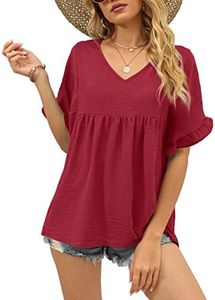 Womens Tshirts Summer Loose Fit Tunic Short Sleeve Maternity Tops Red 2XL