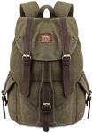 KAUKKO Vintage Casual Canvas and Leather Rucksack Backpack(16-Army green)