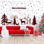 Merry Christmas Wall Decal Red Black Buffalo Plaid Christmas Tree Deer Wall Sticker Removable Christmas Wall Decal Decor Forests Animals Art Wall Sticker for Christmas Party Supplies Home Wall Decor