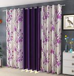 Galaxy Home Decor Polyester Floral Printed 3 Piece Combination Curtains for Window (6 feet, Purple)