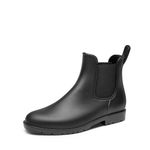 DREAM PAIRS Women's Chelsea Rain Boots Ankle Short Booties Waterproof Anti-Slip Outdoor Elastic Slip-On Garden Rain Shoes,Size 8,BLACK,SDRB2413W