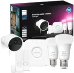 Philips Hue Secure Starter Kit With (1) Bridge, (1) Secure Wired Camera (White), (2) Secure Contact Sensor (White), (2) 75W A19 Bulb, White & Color Ambiance - Works With Security Center in the Hue App