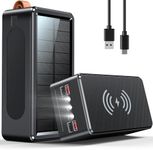 Feidyns 80000mAh Power Bank 35W Fast Charging Wireless Solar Charger - High Capacity Charger Power Bank for Camping, Travel, Emergencies, Tech Devices | 7-Port PD/USB-C, LED Flashlight (Black)