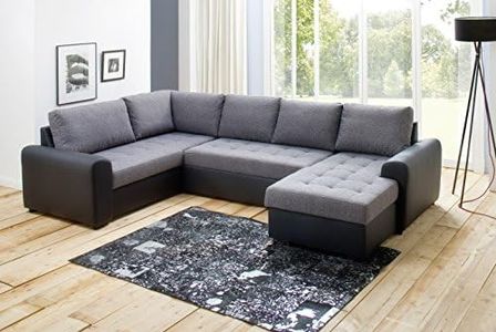 AVANTI TRENDSTORE - Merlin - Divano ad angolo con funzione letto e cassettone integrato in microfibra, nero/grigio, Penisola ordinabile a sinistra o a destra (Penisola destra)
