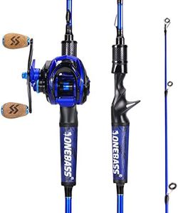One Bass Fishing Rod and Reel Combo, IM7 Graphite 2 Pc Blank Baitcasting Combo, Spinning Rod with SuperPolymer Handle- 6' Casting Combo with Left Handed Reel- Blue