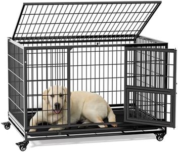 Gardner Pet 43 Inch Heavy Duty Dog Crate with Wheels, Folding Metal Dog Cage for Small/Medium and Large Dogs, Indestructible Dog Crate with Removable Tray (Black)