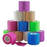 MEDca Self Adherent Cohesive Wrap Bandages 2 Inches X 5 Yards 12 Count with Strong Elastic and Colorful First Aid Tape for Sprain Swelling and Sorenes (Rainbow Color)