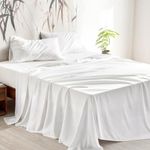 Wake In Cloud - 100% Bamboo Sheets, Ultra Soft Sheet Set Bedding for Hot Sleepers, Deep Pocket, 4 Pieces, White, Queen Size