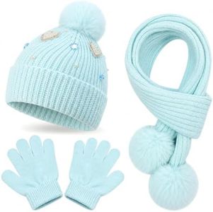 3 Pack Kids Winter Warm Beanie & Scarf Set, Babys Cozy Knit Hat with Light Lined Interior, Girls Cute Soft Cap & Gloves