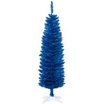 HOMCOM 5' Pencil Christmas Tree, Slim Artificial Xmas Tree with Realistic Branches, Sturdy Stand, Deep Blue