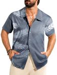 APTRO Men's Shirts Short Sleeved Shirts for Adult Floral Hawaiian Holiday Casual Stretch Beach Tops MS006 Dark Grey XL